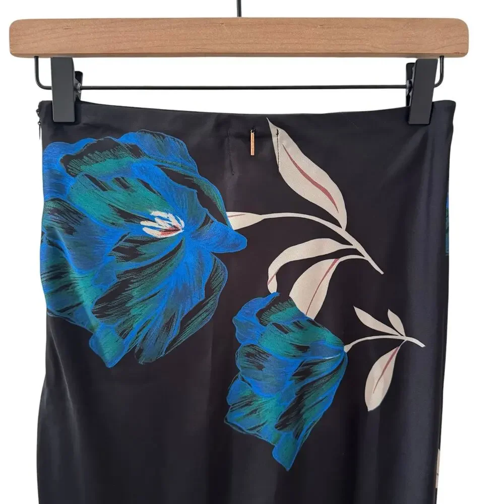 NWT MISA Los Angeles Fay Midi Skirt Nightshade Floral Black Size XS